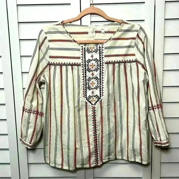 A Loves A Boho 3/4 Sleeve Embroidered Cotton Top Size Large - Picture 1 of 8